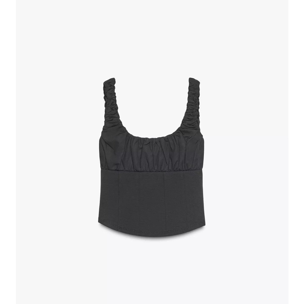 NWT ZARA Mixed Interlock Poplin Top - S - Black NEW